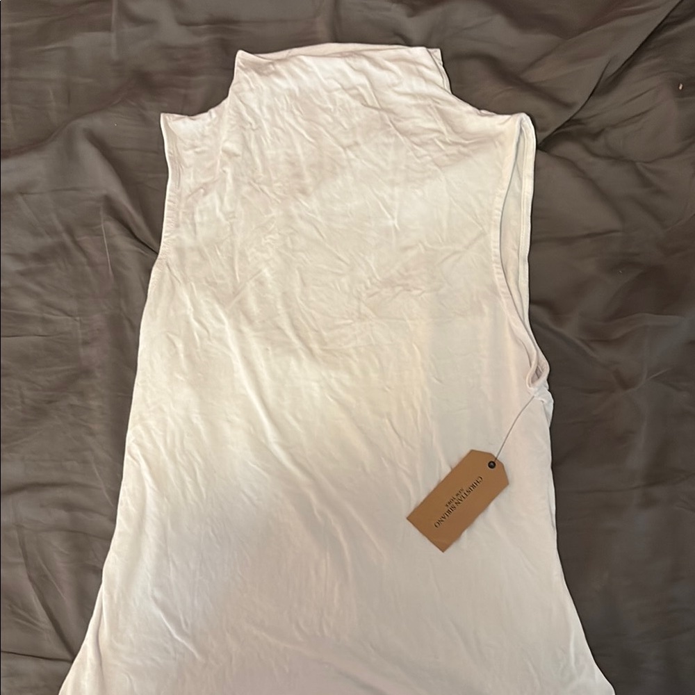 Christian Siriano White Fitted Sleeveless Turtleneck Top